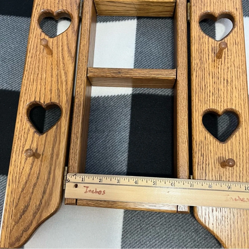 Rustic Amish Handcrafted Wood Wall Mount with Doors Heart Cut-out Peg Hooks
